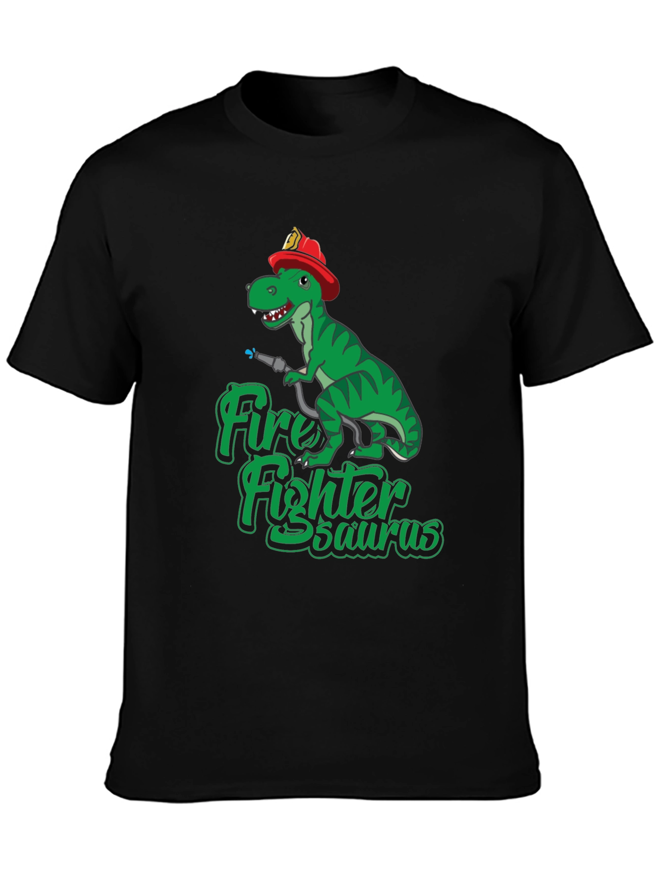 Black Firefighter Dinosaur T-Shirt - Dino Fireman Tee view 3