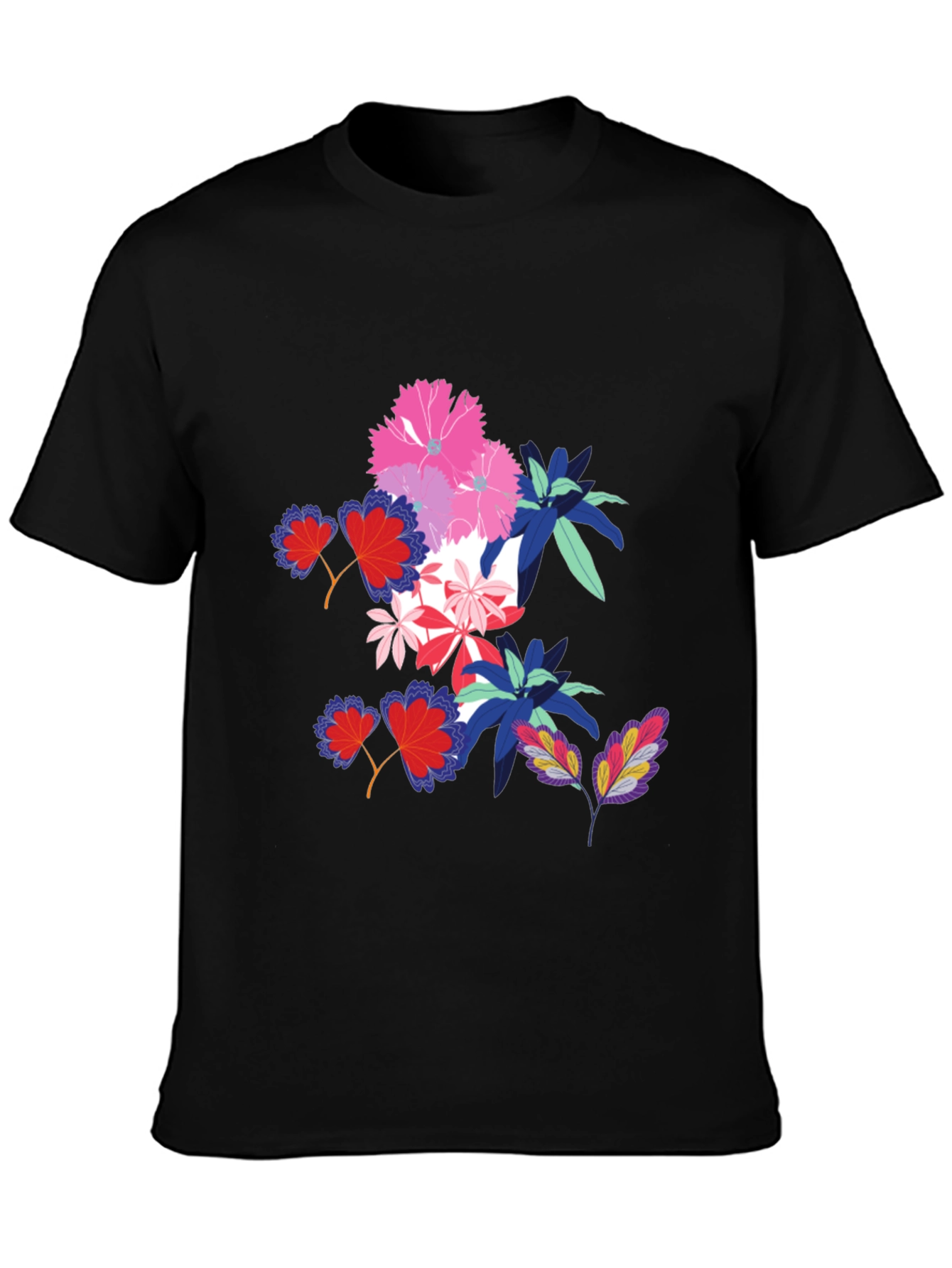 Black Floral Print Black T-Shirt view 3