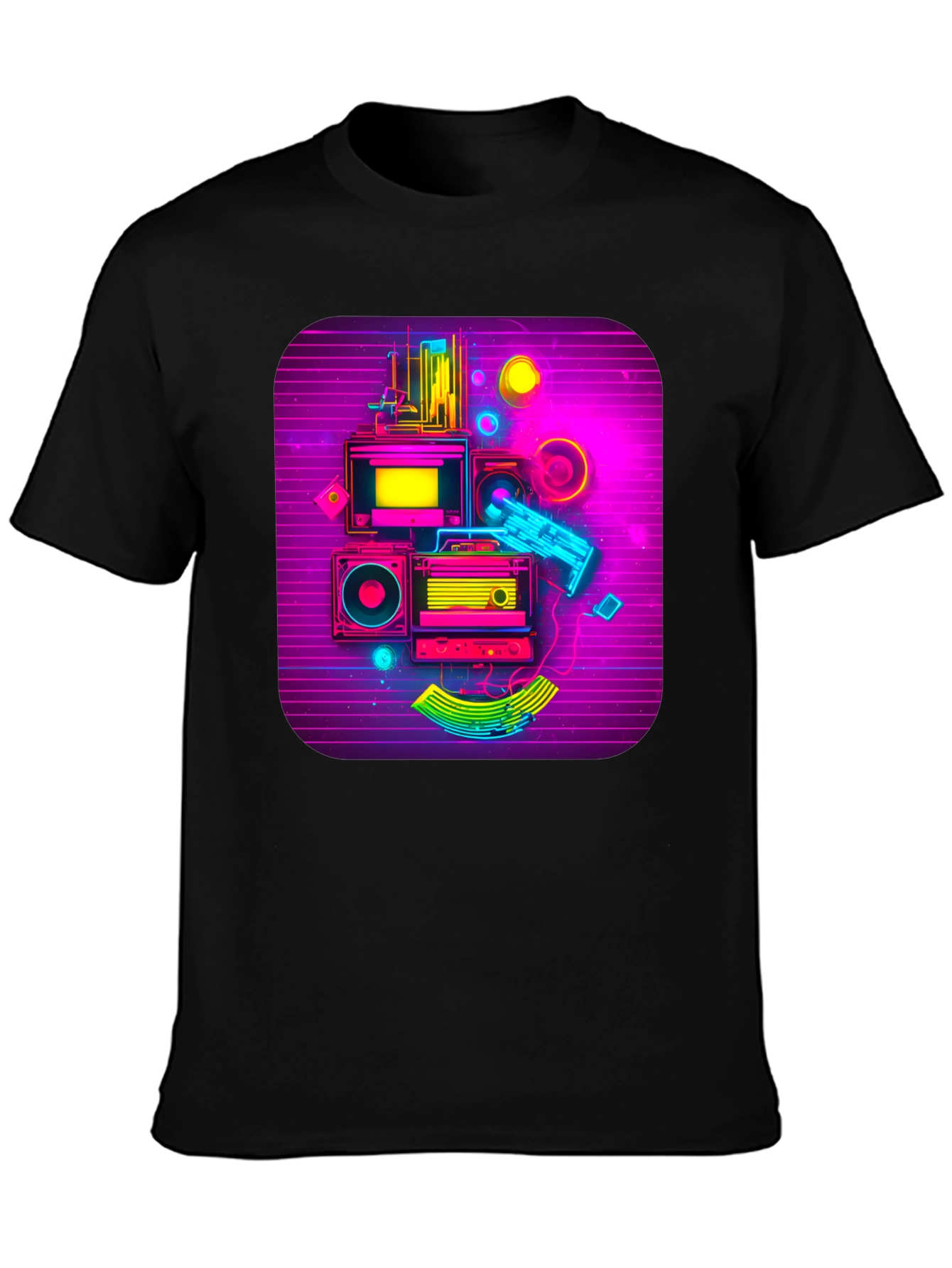 Black Retro Synthwave Music Graphic Tee view 3