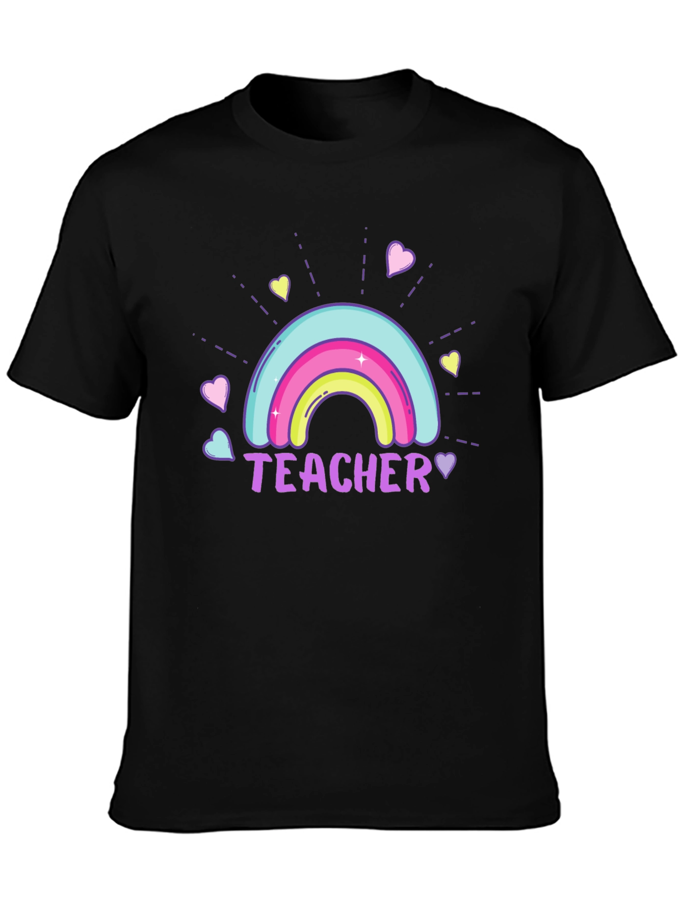 Black Teacher Rainbow Graphic Tee - Unisex Black T-Shirt view 3