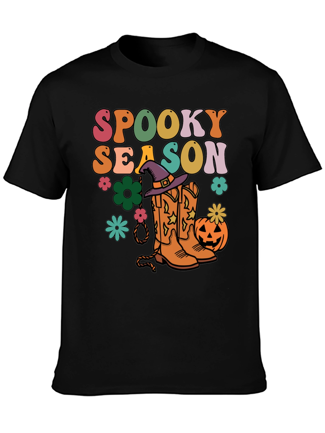 Black Spooky Season Retro Halloween T-Shirt view 3