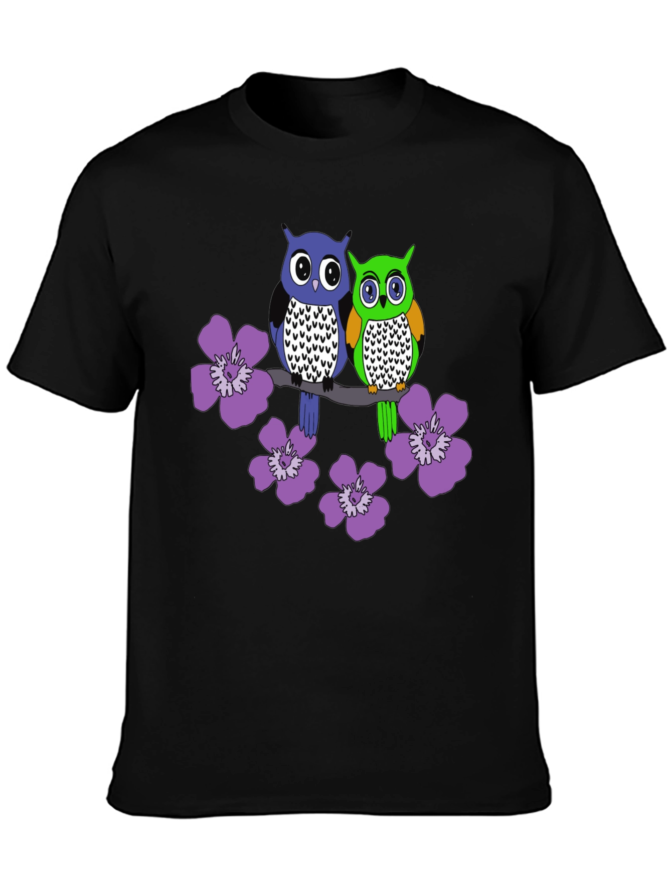 Black Owl & Floral Graphic Tee - Men's Black T-Shirt view 3