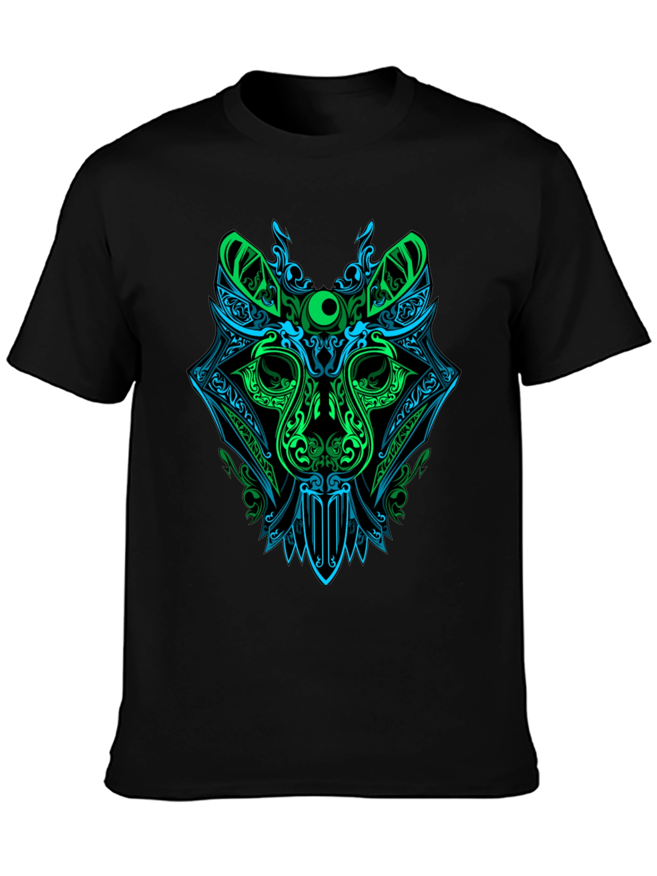 Black Neon Wolf Graphic Tee - Men's Black T-Shirt view 3