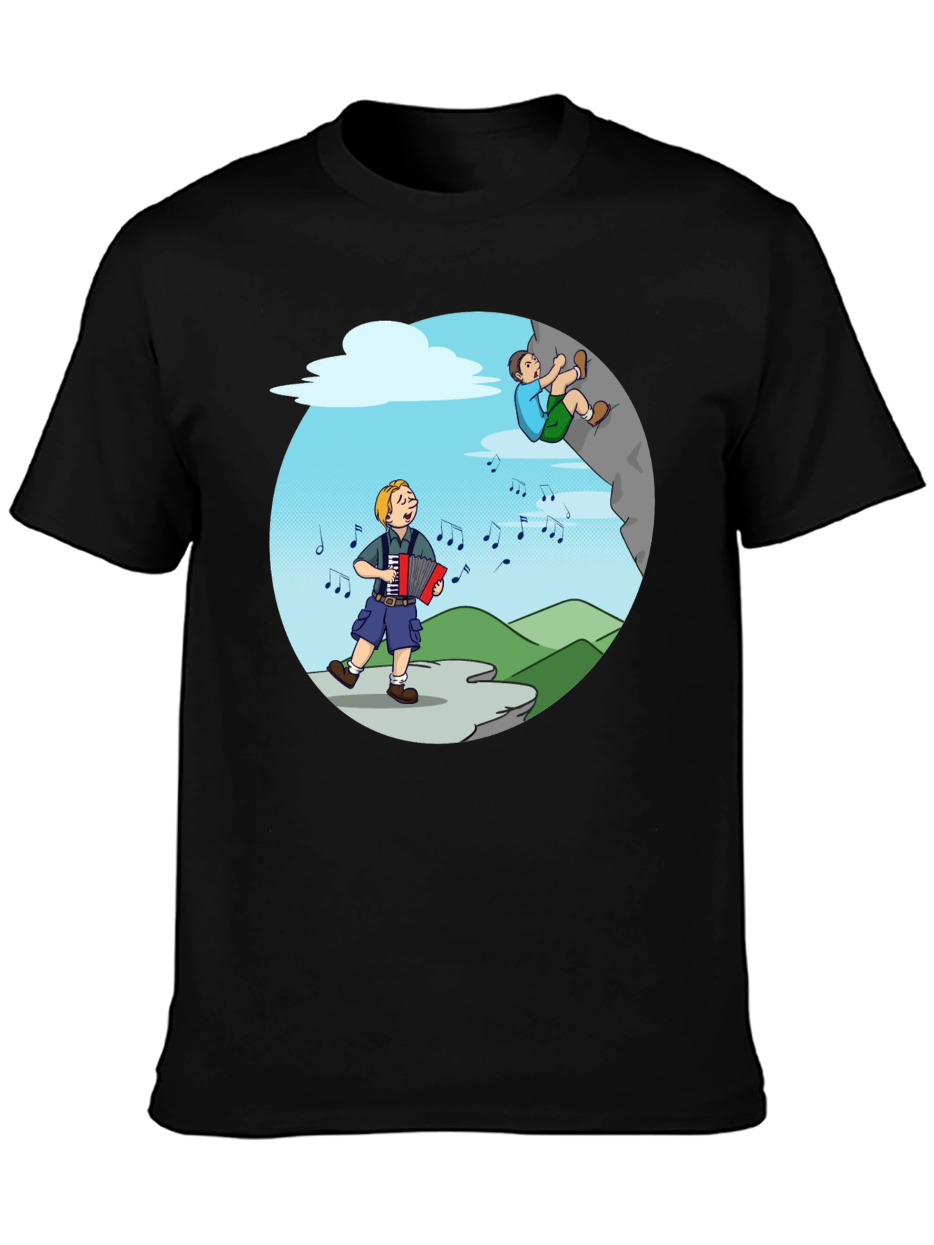 Black Accordion & Climbing T-Shirt - Musical Adventure Tee view 3