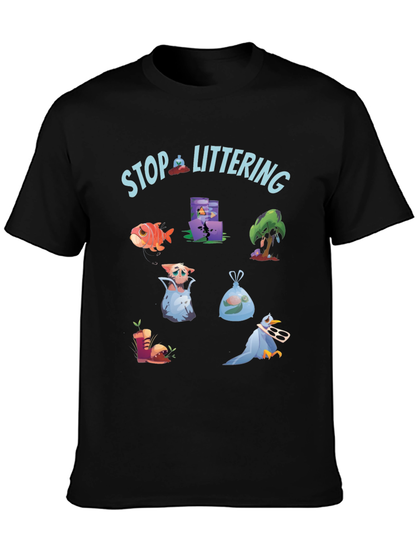 Black Eco-Friendly Stop Littering Graphic T-Shirt view 3