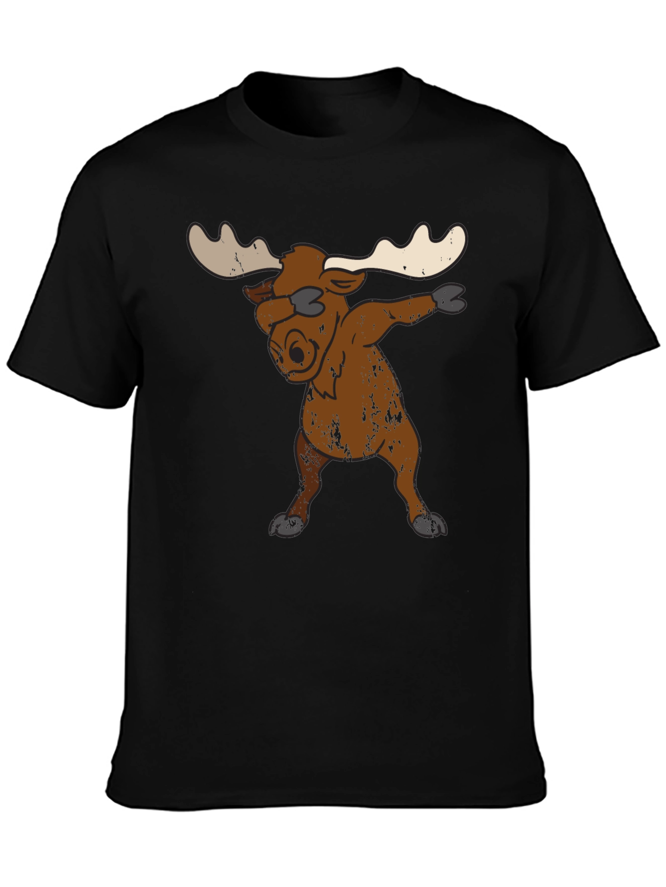 Black Dabbing Moose Graphic Tee - Unique Animal T-Shirt view 3