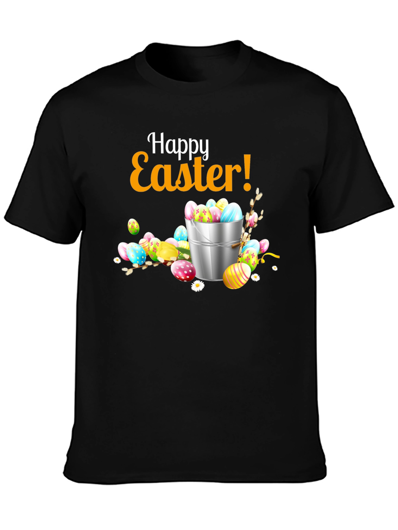 Black Happy Easter T-Shirt - Easter Egg Bucket Design view 3