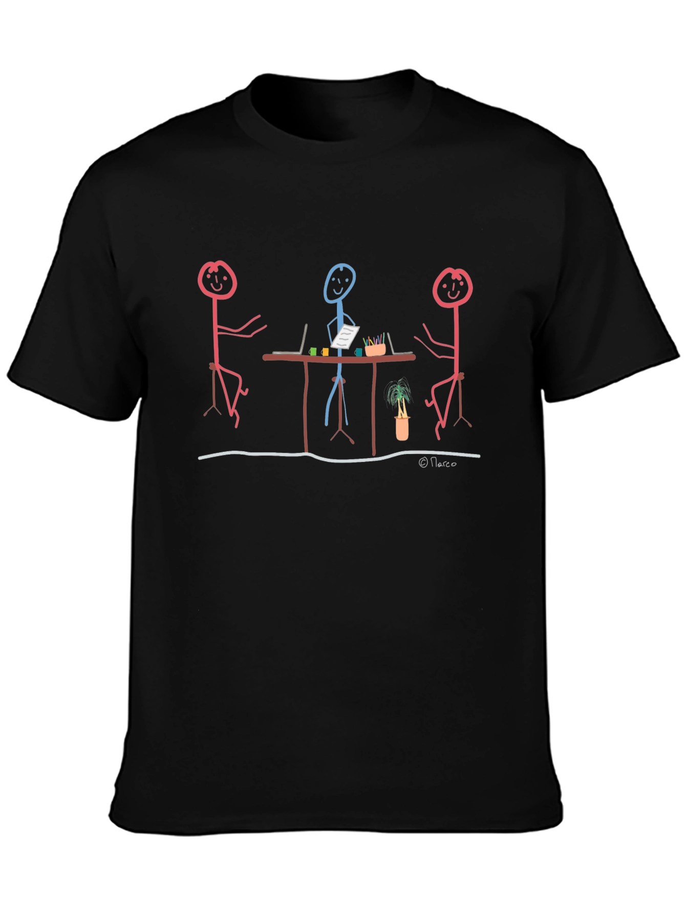 Black Stick Figure Meeting Graphic T-Shirt view 3