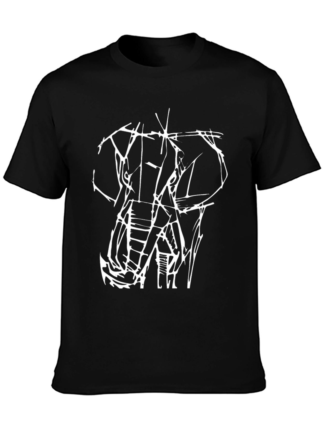 Black Abstract Elephant Graphic Tee - Black Cotton T-Shirt view 3