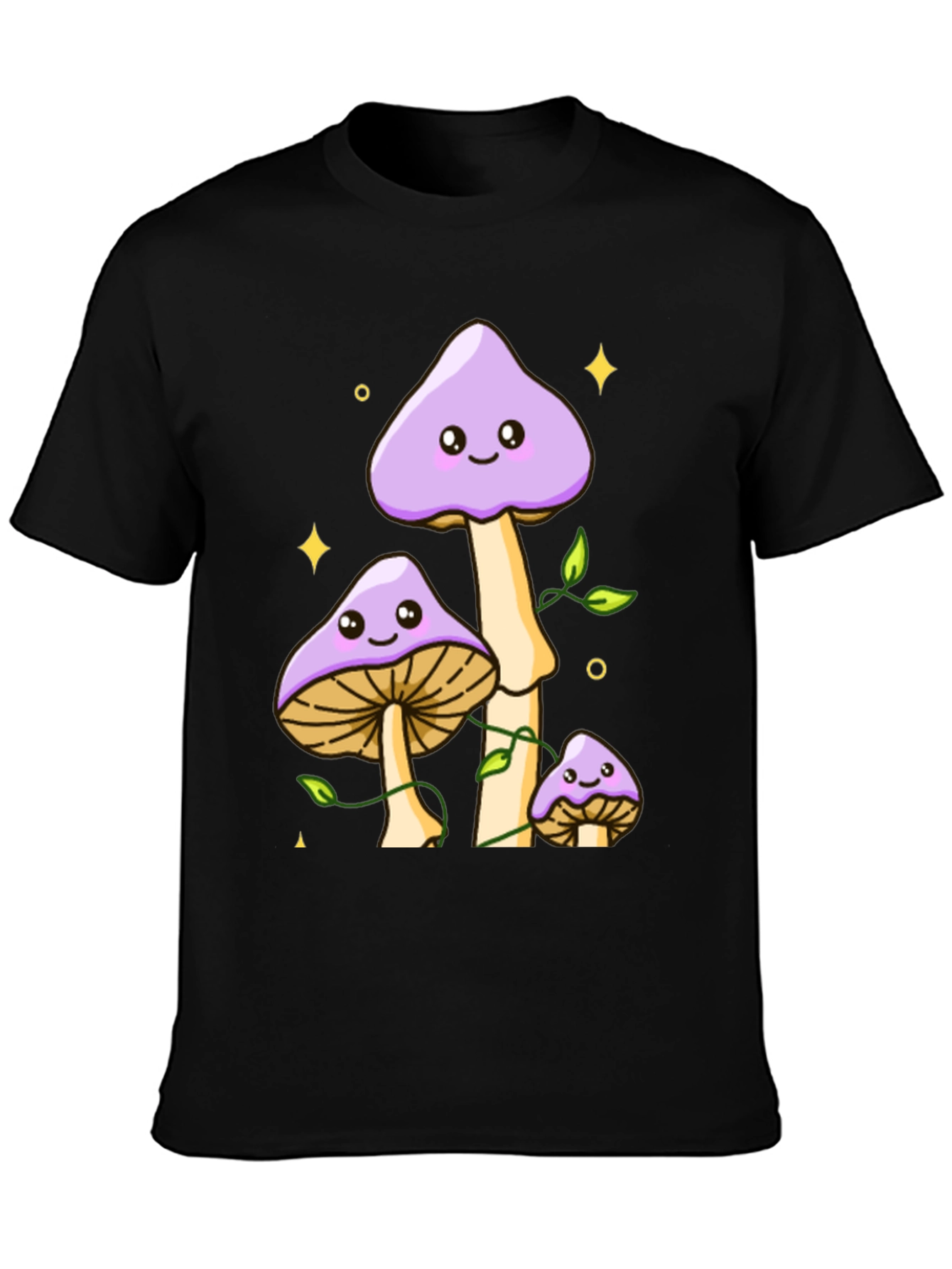 Black Cute Mushroom Graphic Tee - Black Cotton Shirt view 3