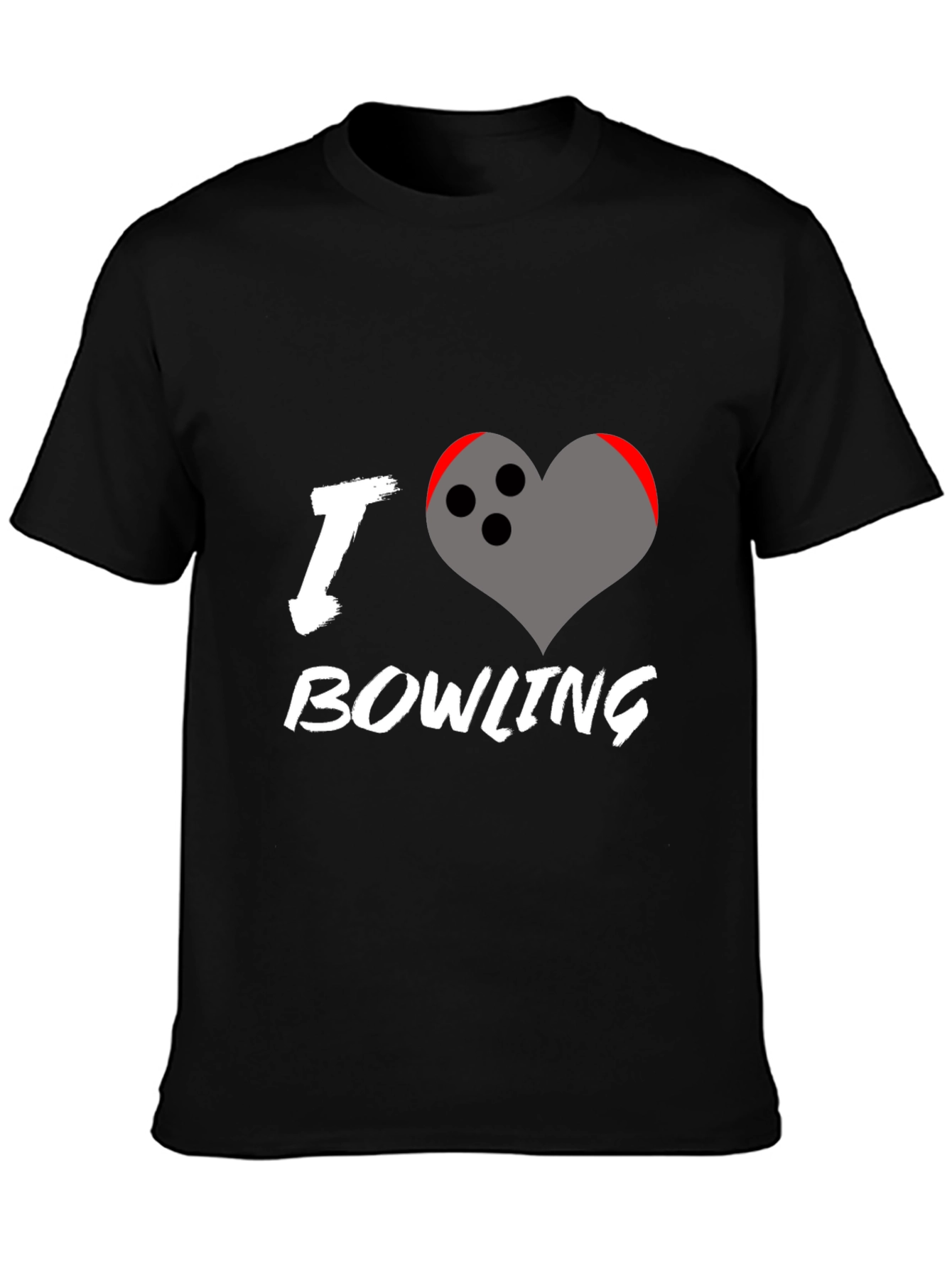Black I Love Bowling T-Shirt - Heart Bowling Ball Graphic view 3