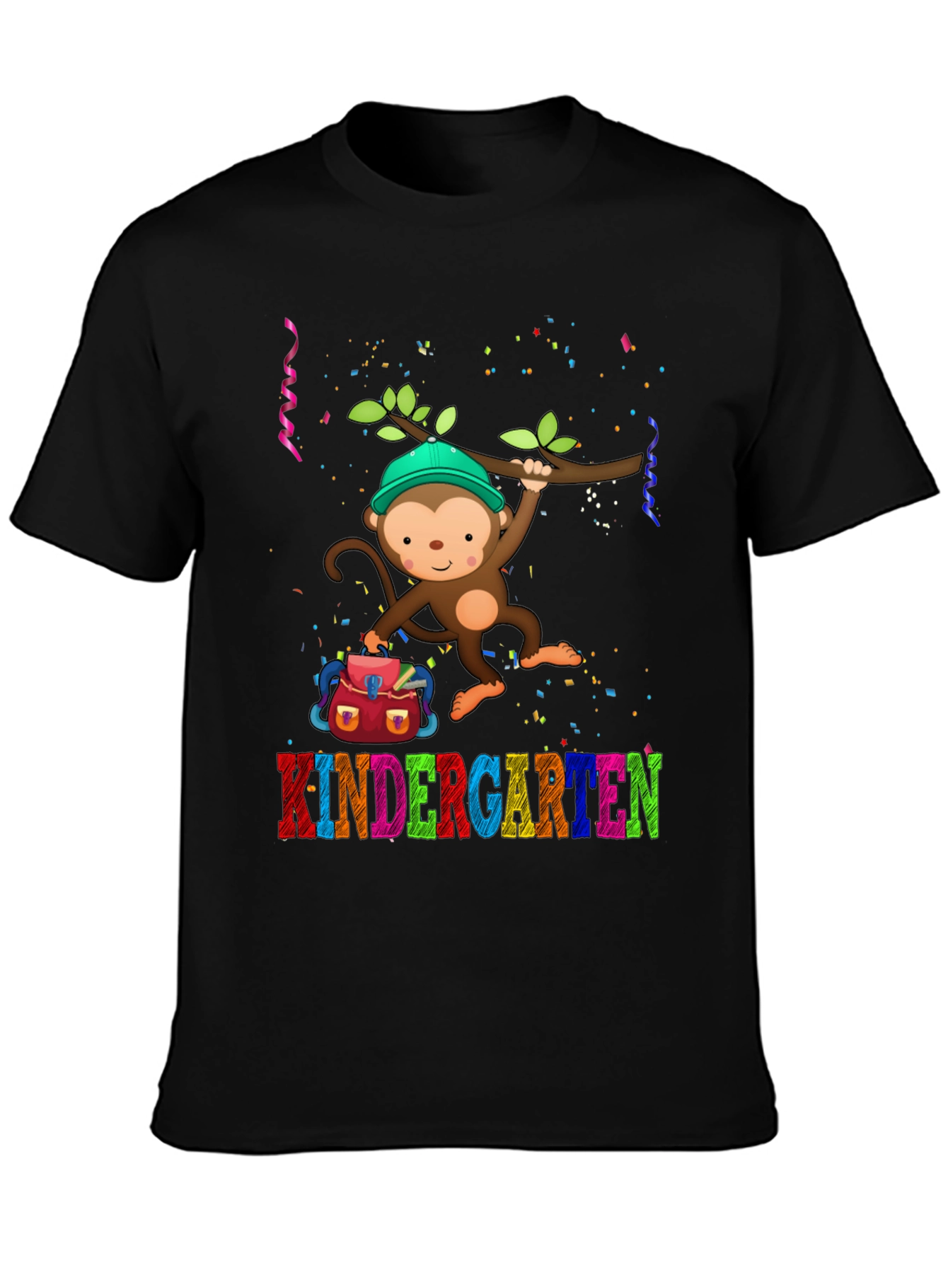 Black Kindergarten Monkey T-Shirt - Back to School view 3