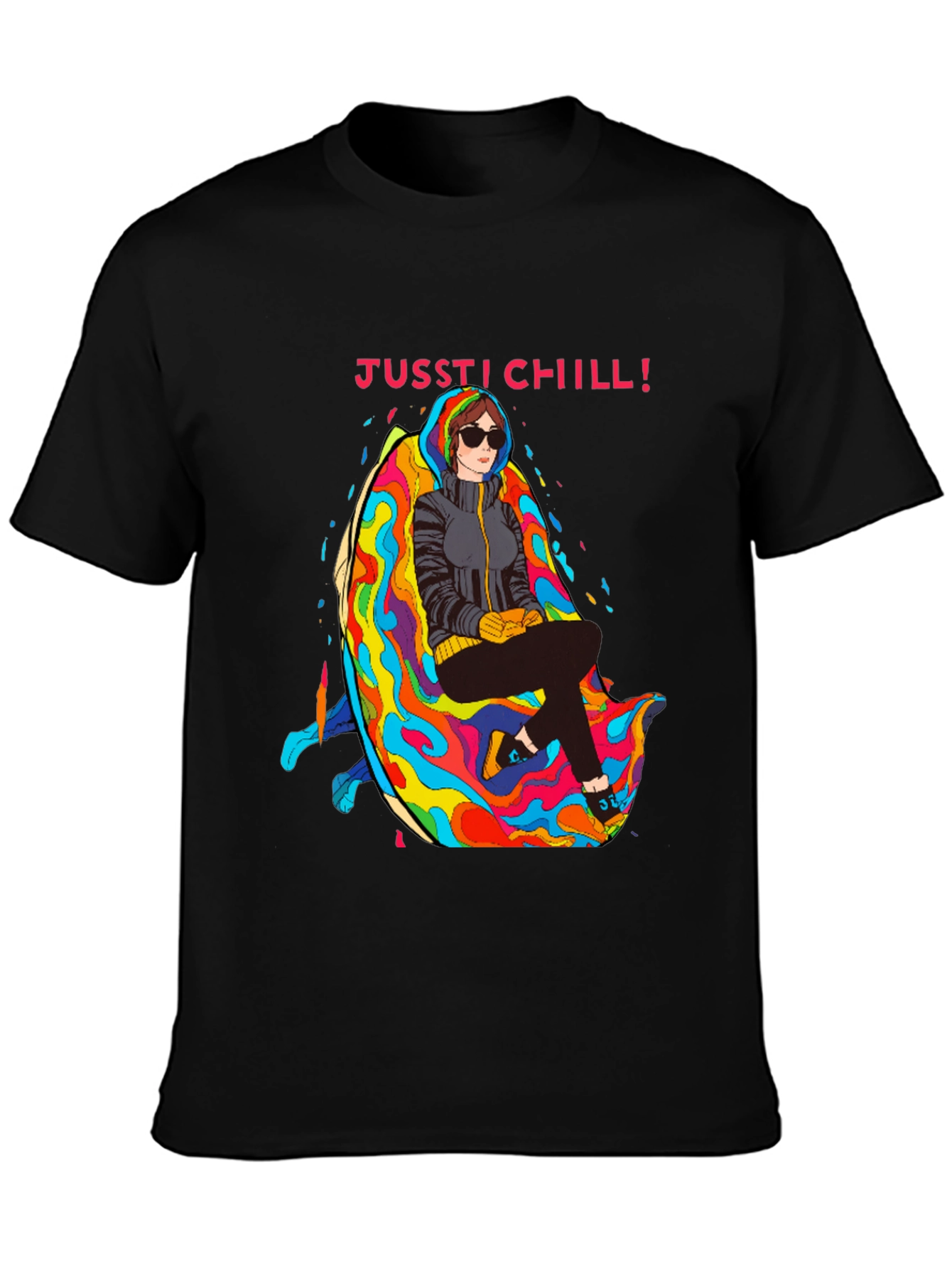 Black Just Chill T-Shirt - Relaxed Fit, Unique Graphic Tee view 3