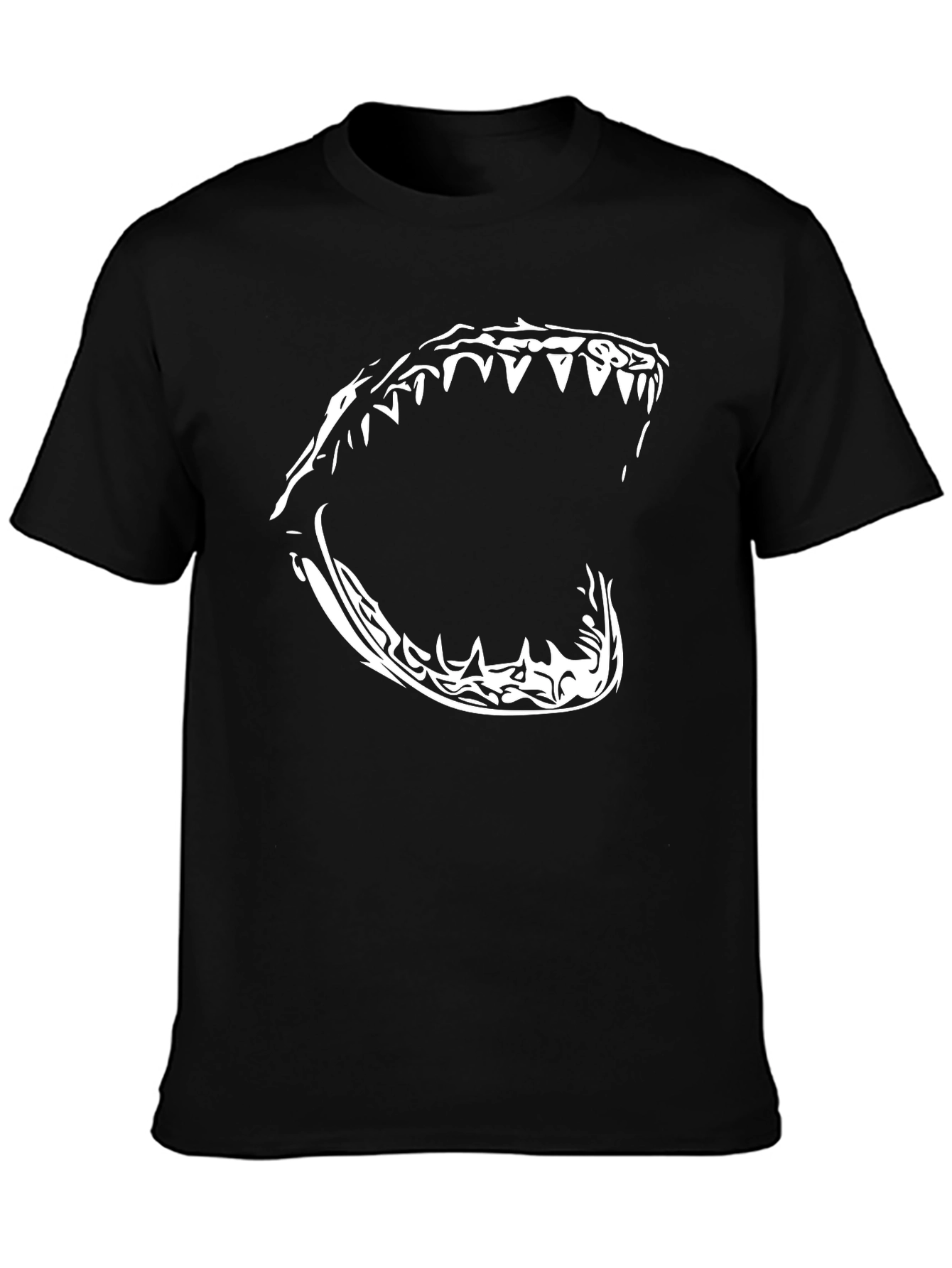 Black Men's Black T-Shirt with Shark Jaw Graphic view 3