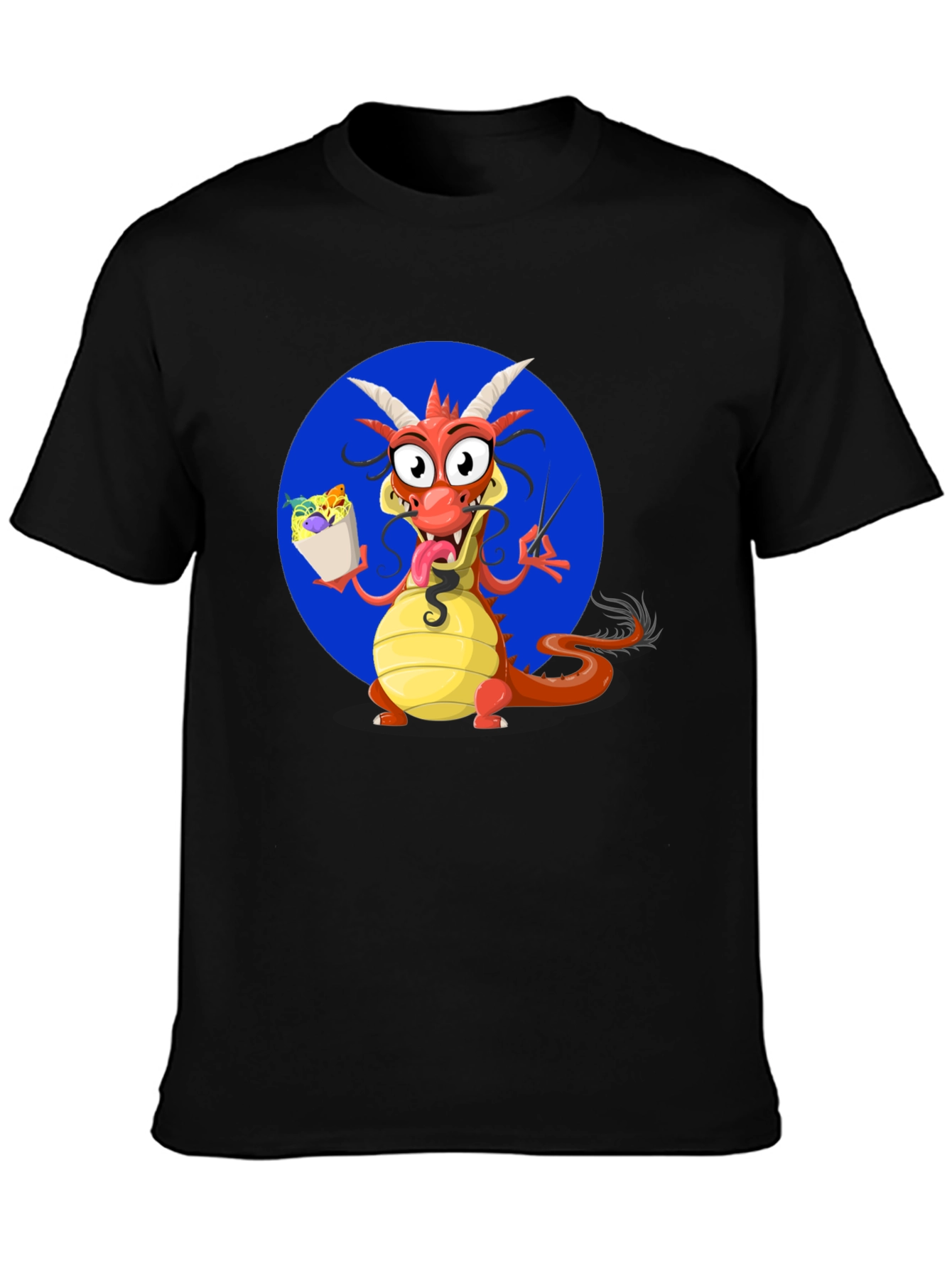 Black Dragon Eating Noodles Graphic T-Shirt view 3