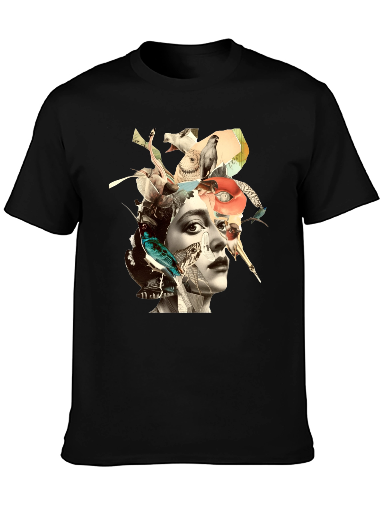 Black Artistic Collage Graphic Tee - Unisex Black T-Shirt view 3