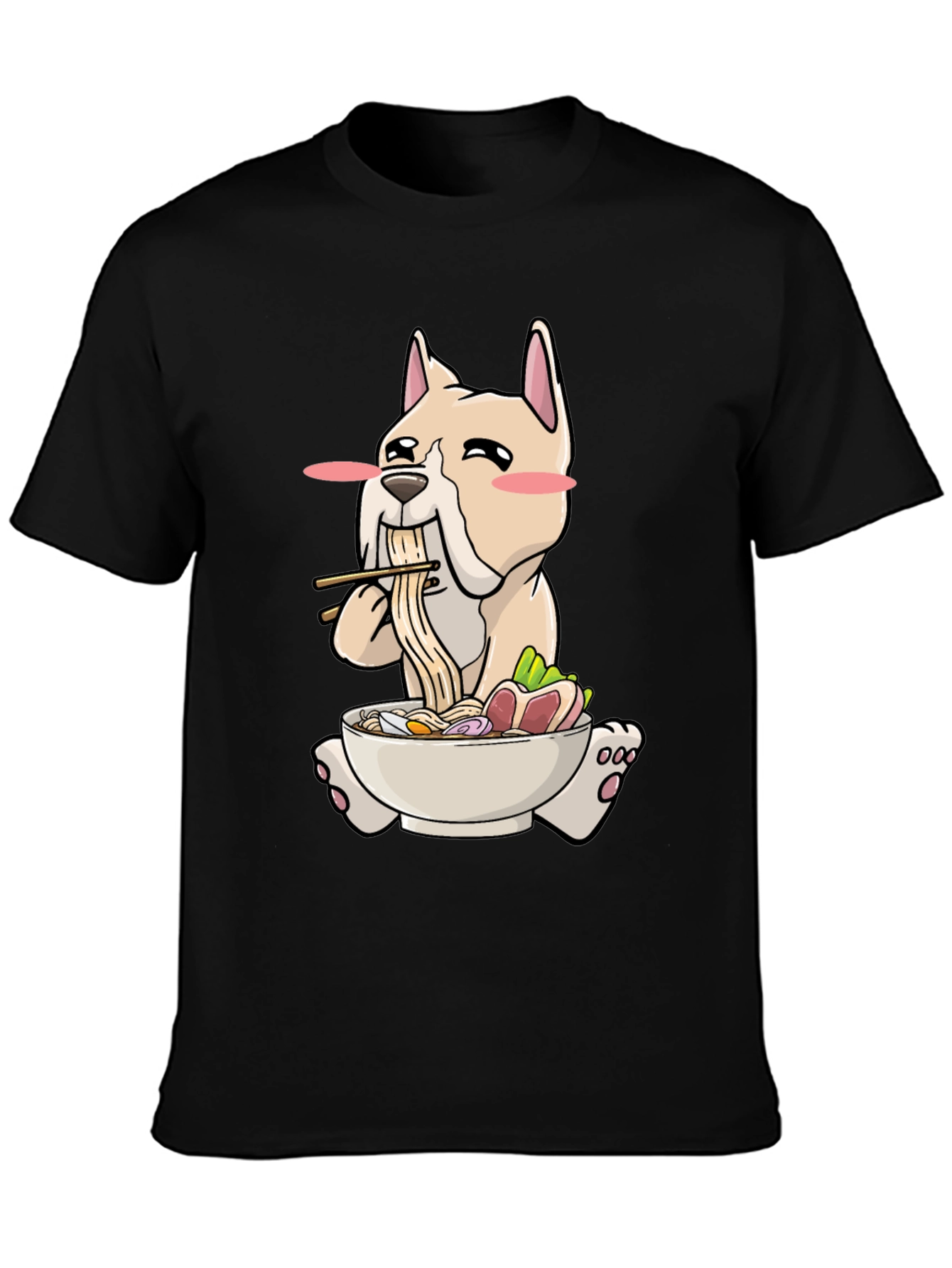 Black Dog Ramen T-Shirt - Cute Cartoon Graphic Tee view 3