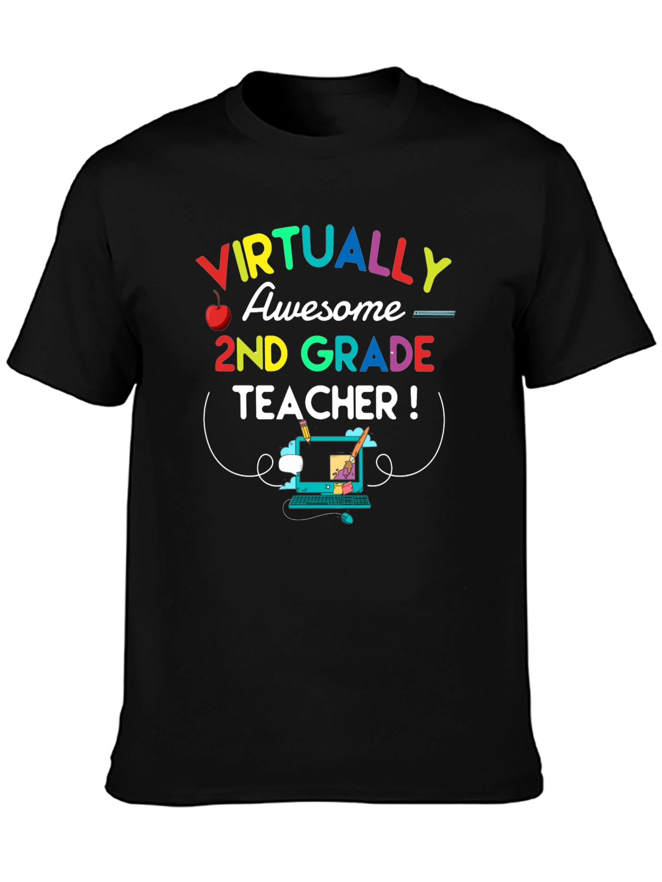 Black Virtually Awesome 2nd Grade Teacher T-Shirt view 3