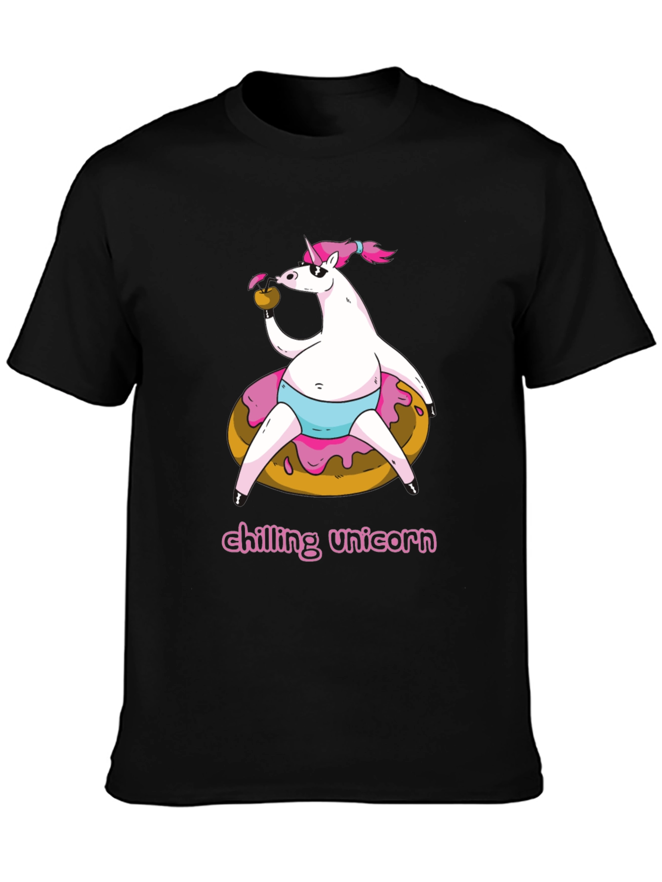 Black Chilling Unicorn Doughnut T-Shirt view 3