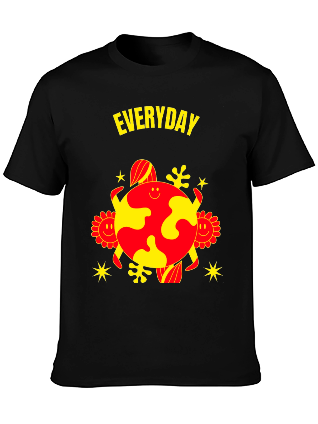Black Everyday Graphic Tee - Unique Yellow & Red Design view 3