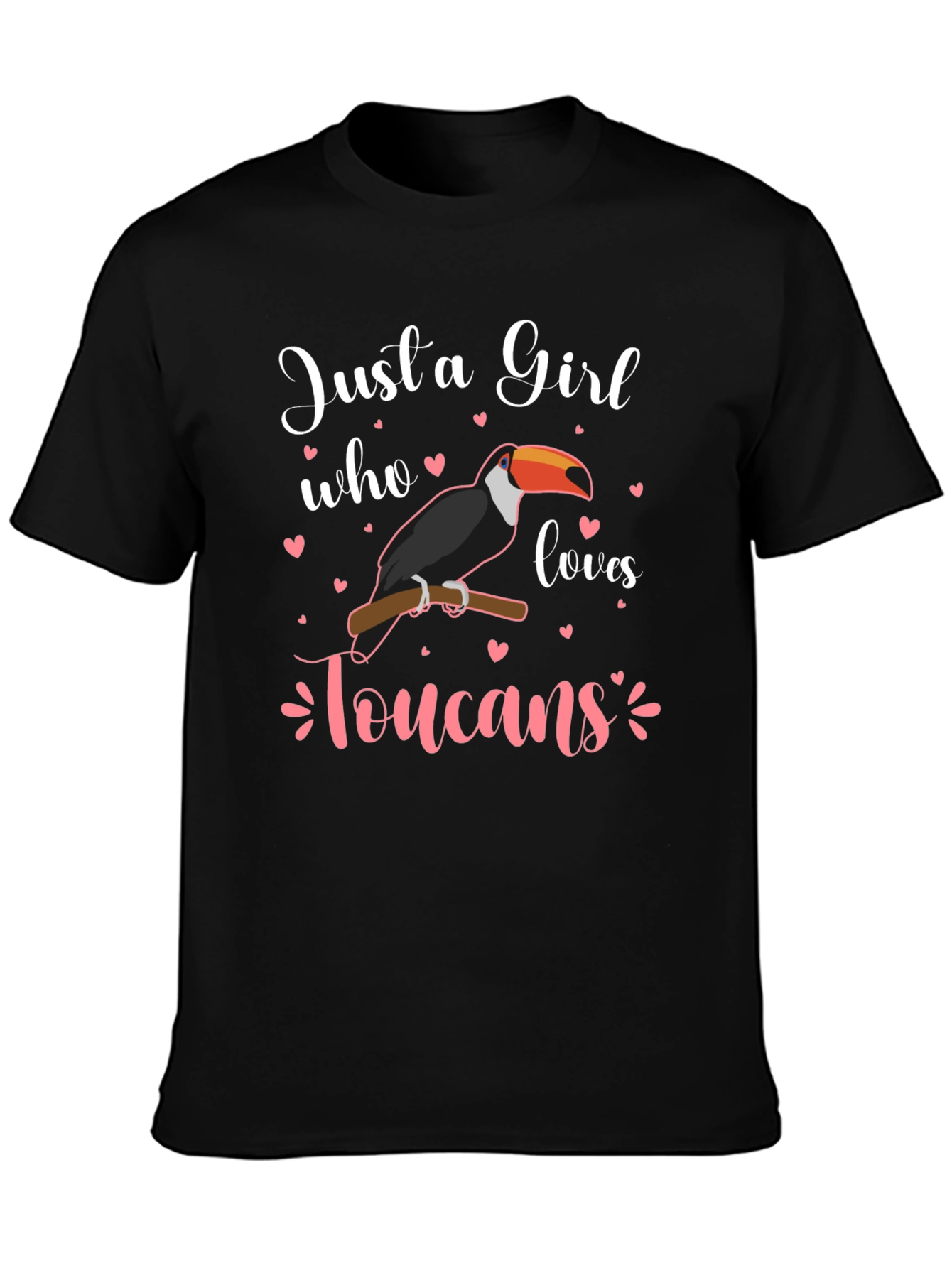 Black Just a Girl Who Loves Toucans T-Shirt view 3