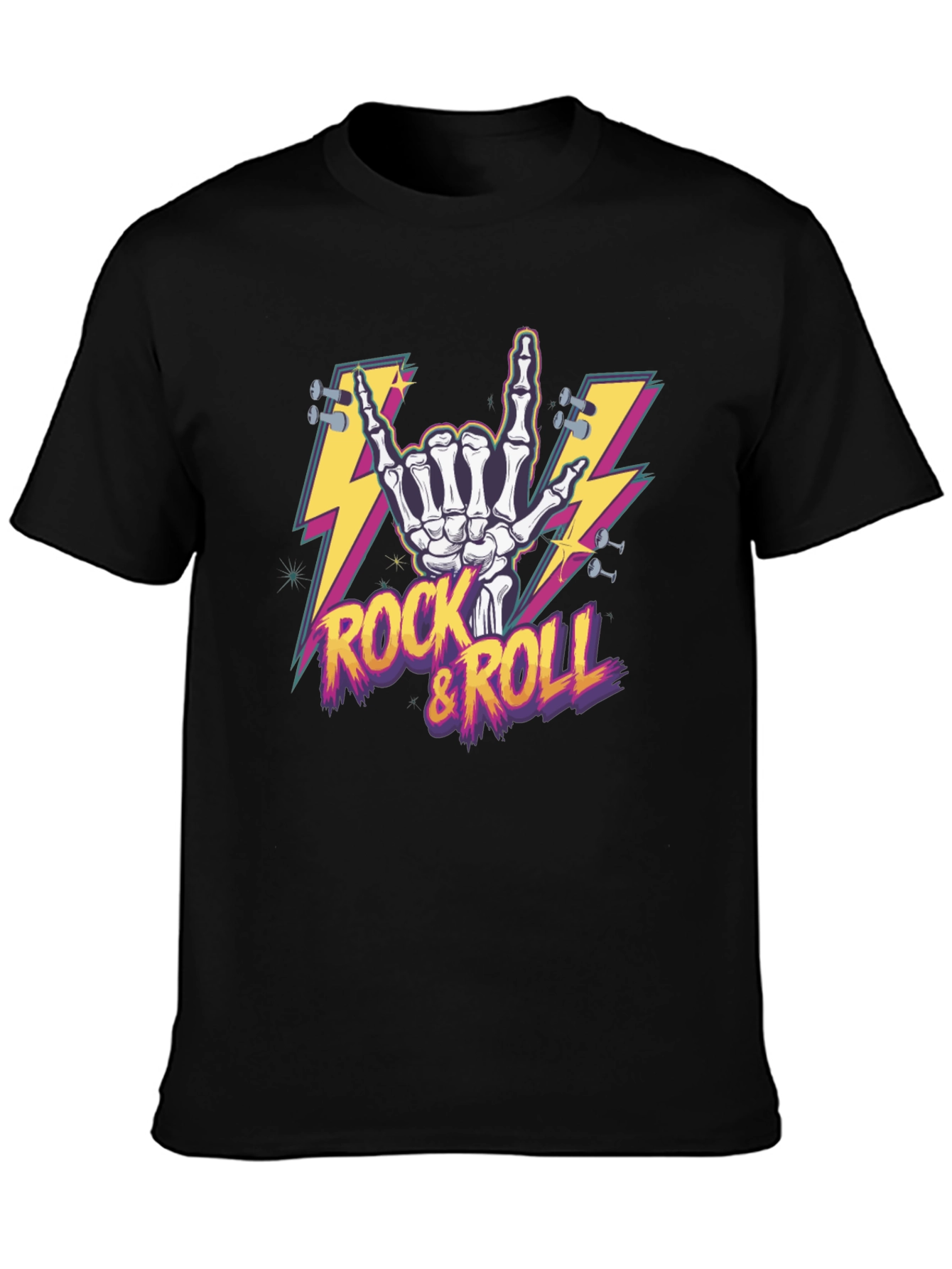 Black Rock & Roll Skeleton Hand Graphic T-Shirt view 3