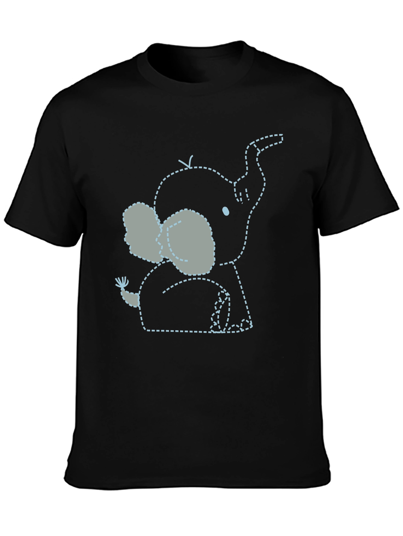 Black Cute Elephant Outline Tee - Black Soft Cotton view 3