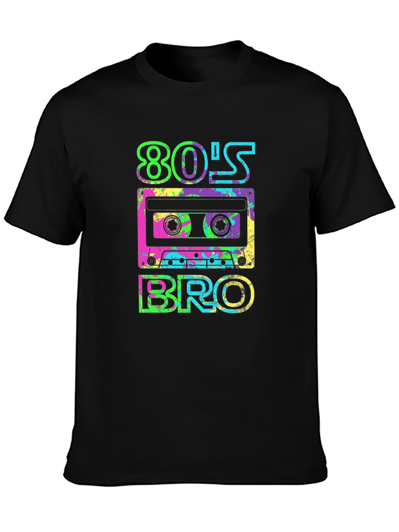 Black Retro 80's Bro T-Shirt - Cassette Design view 3