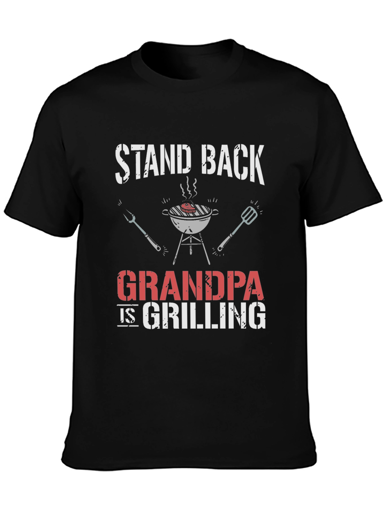 Black Stand Back Grandpa is Grilling T-Shirt view 3