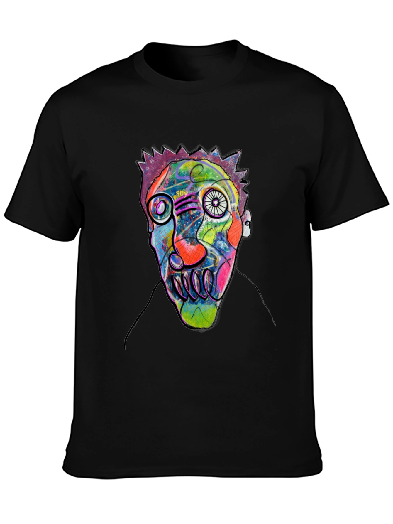Black Abstract Face Art Black T-Shirt view 3