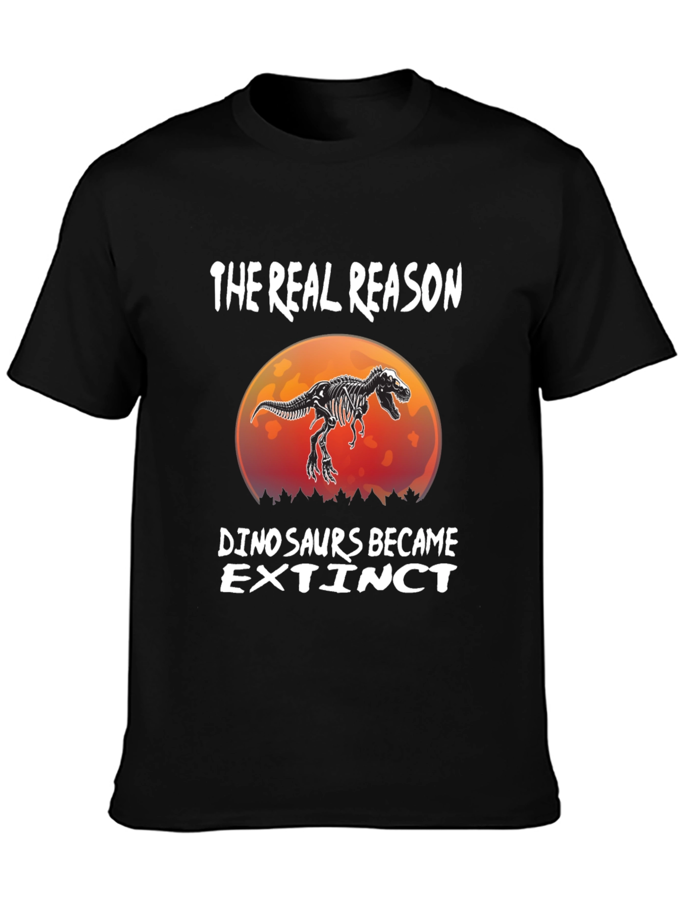 Black Dinosaur Extinction Funny T-Shirt view 3