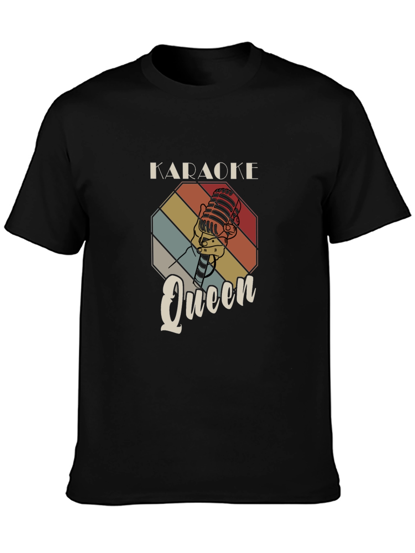 Black Karaoke Queen T-Shirt - Retro Microphone Design view 3