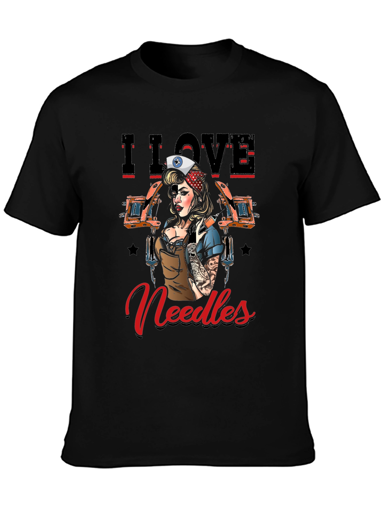 Black I Love Needles Tattoo Artist T-Shirt view 3