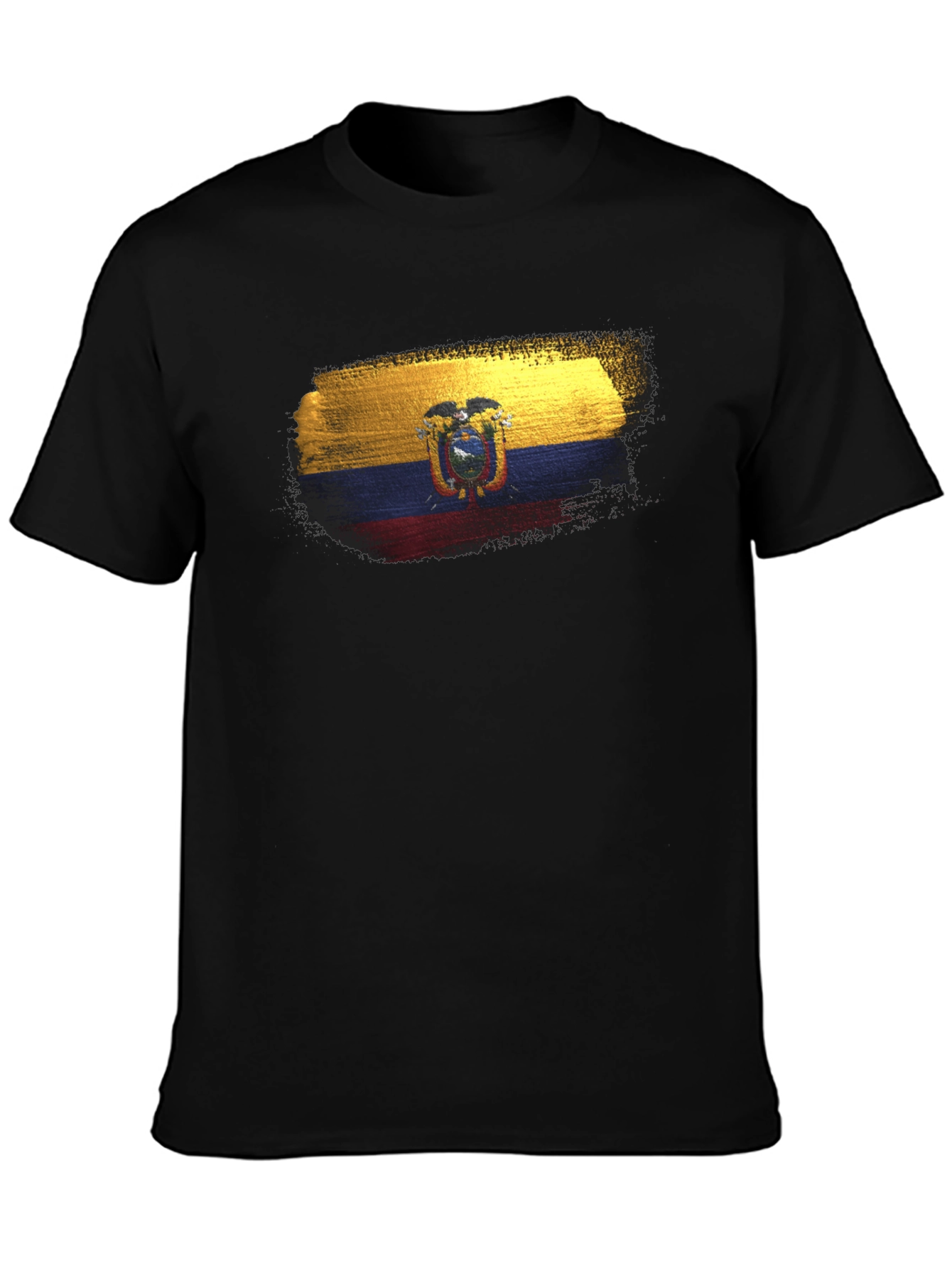 Black Ecuador Flag T-Shirt - Black Crew Neck Tee view 3