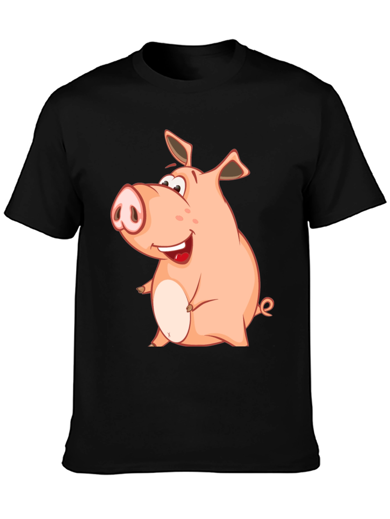 Black Funny Pig Cartoon Graphic Tee - Black Cotton Shirt view 3