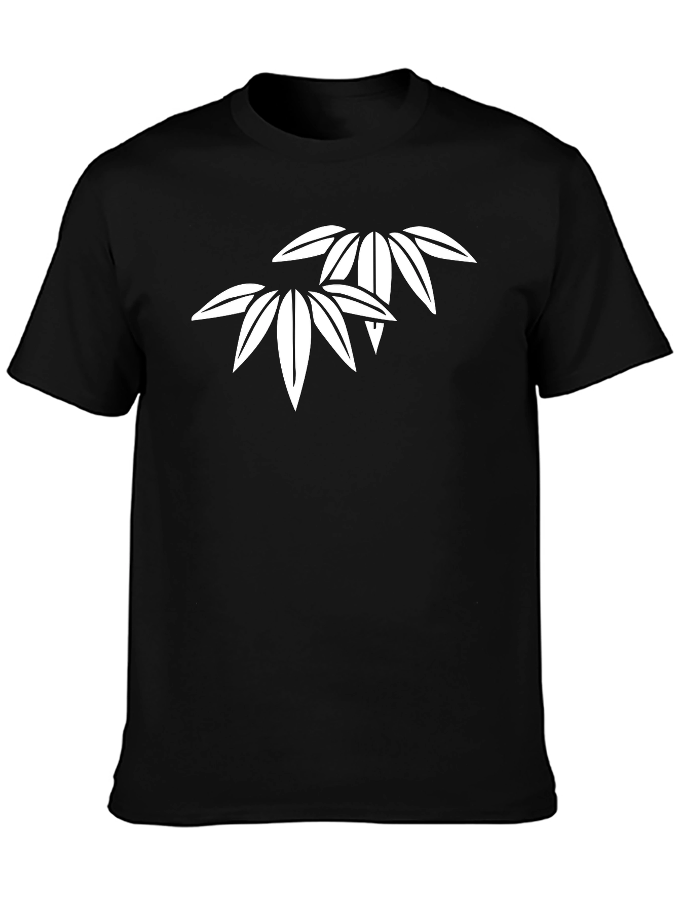 Black Minimalist Bamboo Leaf Graphic Black T-Shirt view 3