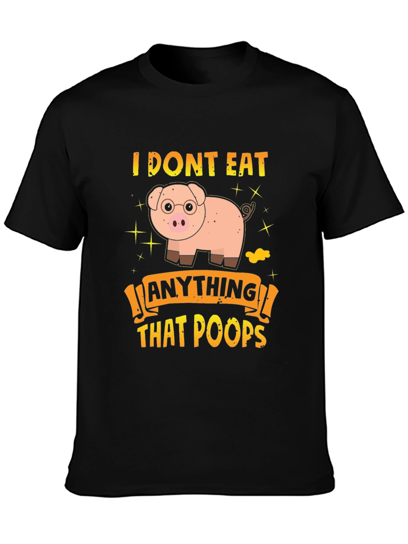 Black Funny Vegan Pig T-Shirt view 3
