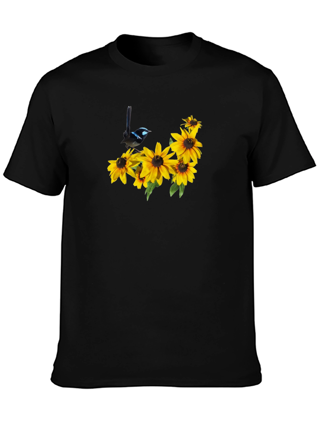 Black Black Tee with Bird and Sunflower Graphic view 3