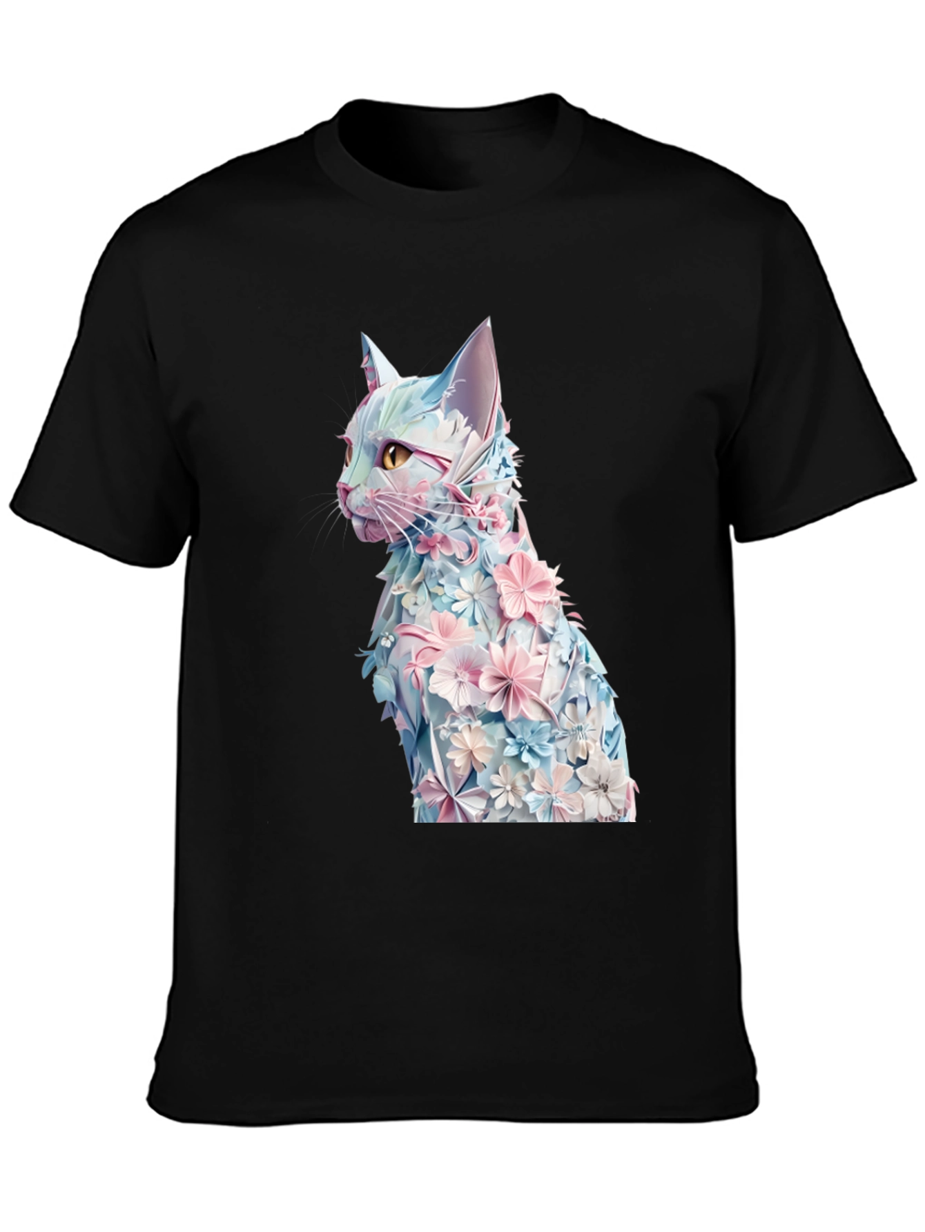 Black Floral Cat Graphic Tee - Stylish Black T-Shirt view 3