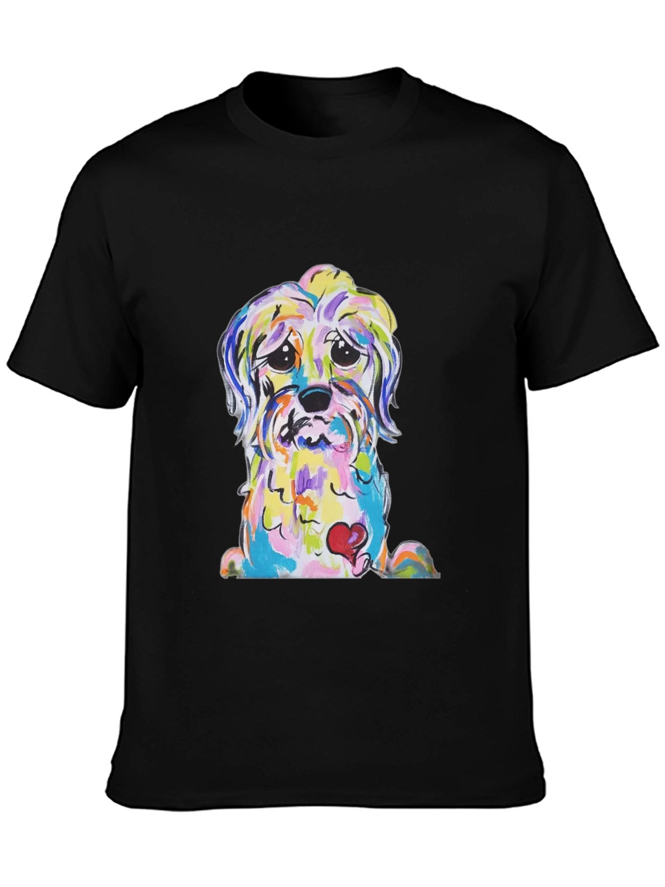 Black Dog With Heart Colorful Graphic T-Shirt view 3