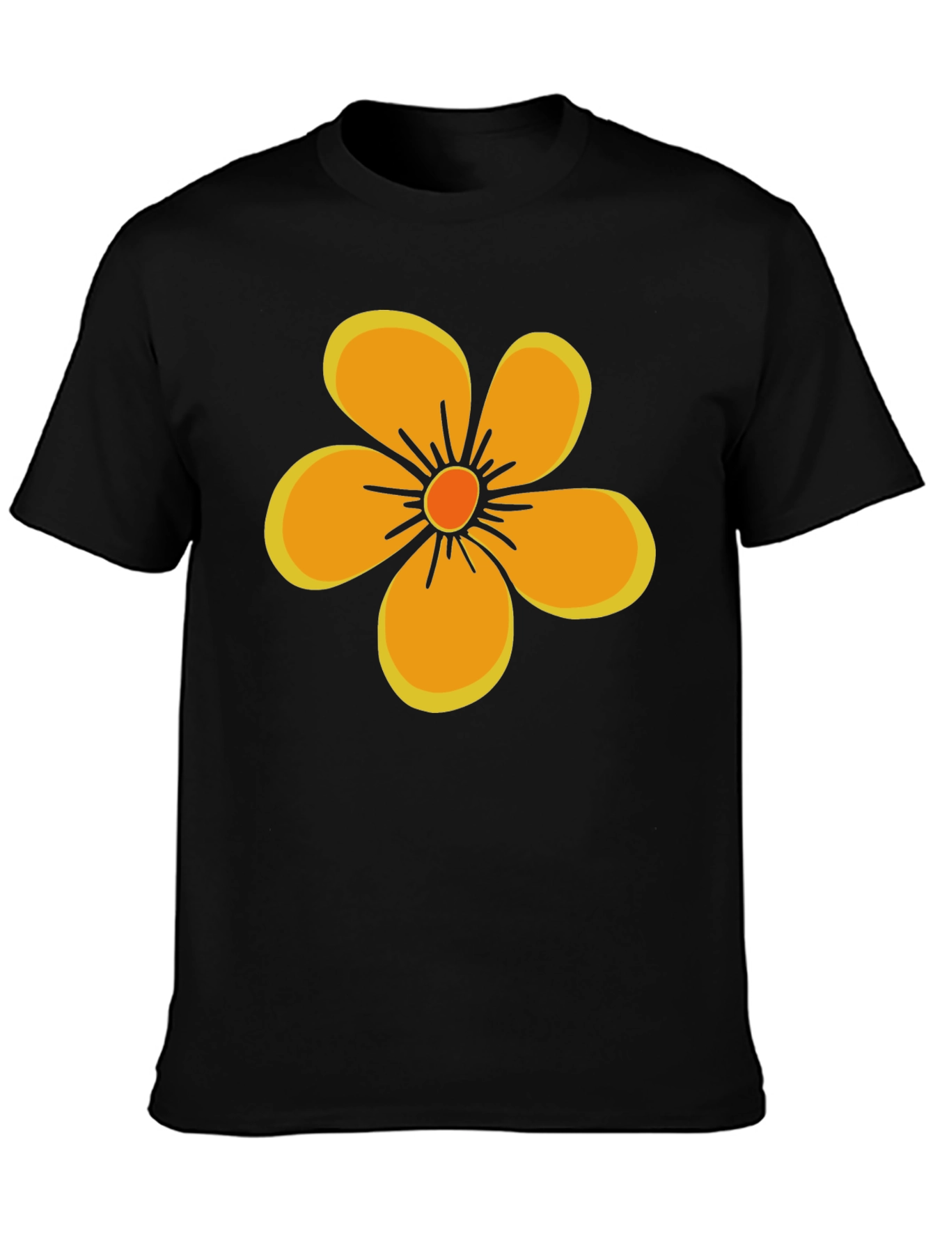 Black Black T-Shirt with Orange Flower Graphic view 3