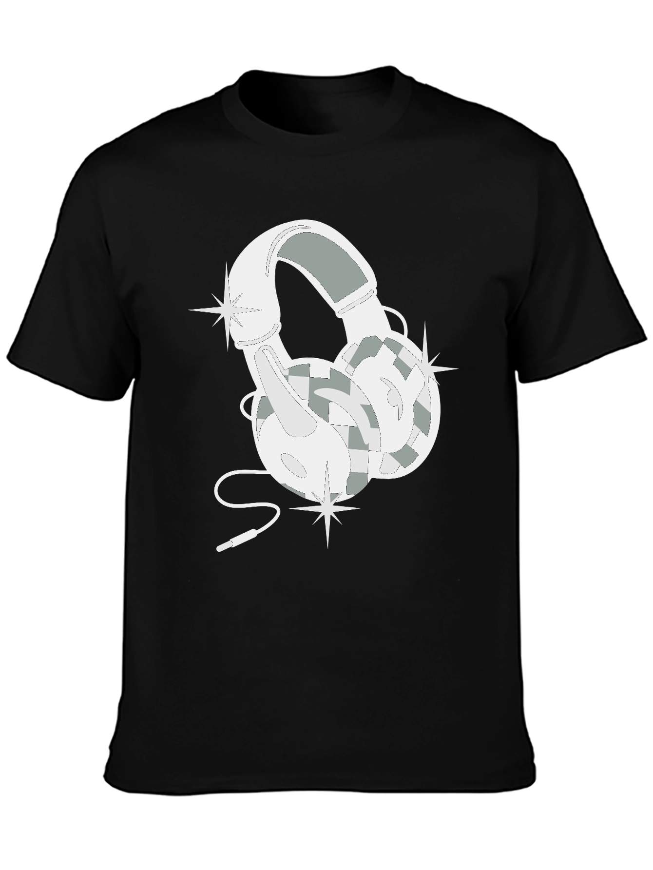 Black Stylish Headphones Graphic T-Shirt view 3