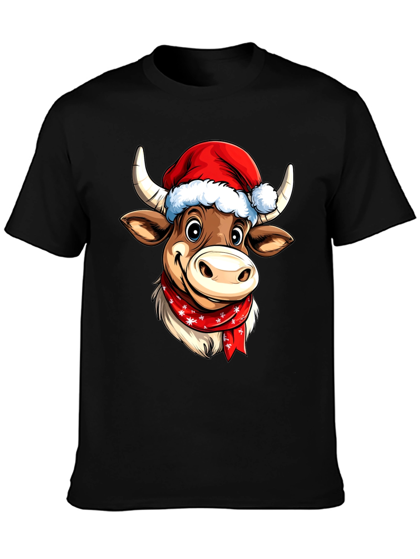 Black Festive Cartoon Cow T-Shirt view 3