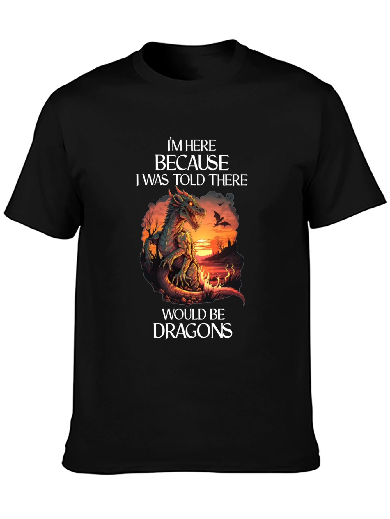 Black Dragon T-Shirt: I'm Here Because Dragons Graphic Tee view 3
