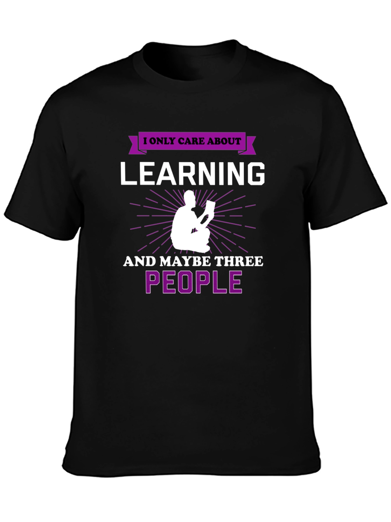 Black I Only Care About Learning T-Shirt view 3