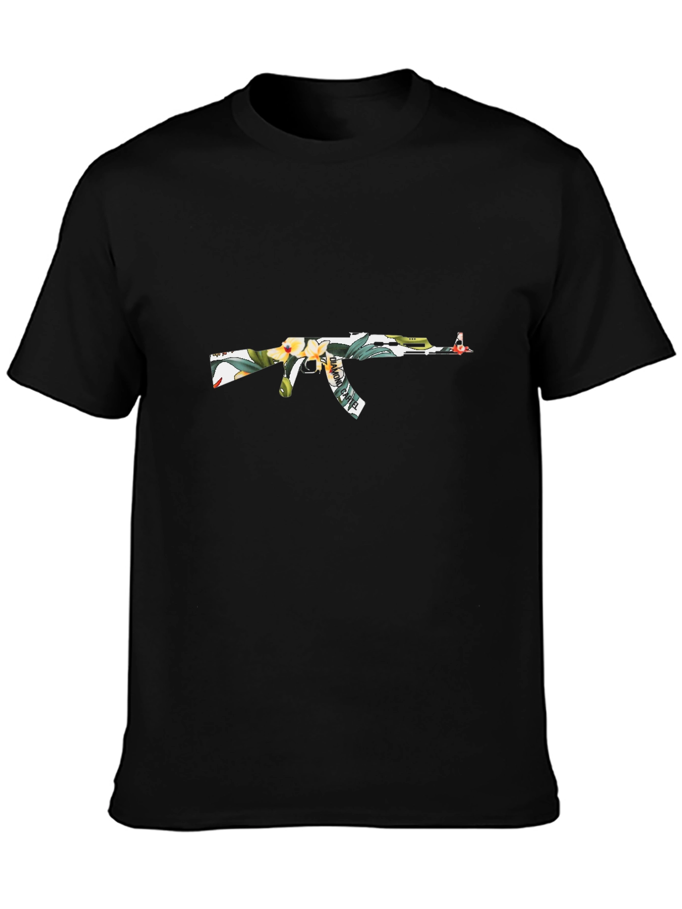 Black Floral AK-47 Graphic T-Shirt - Black view 3