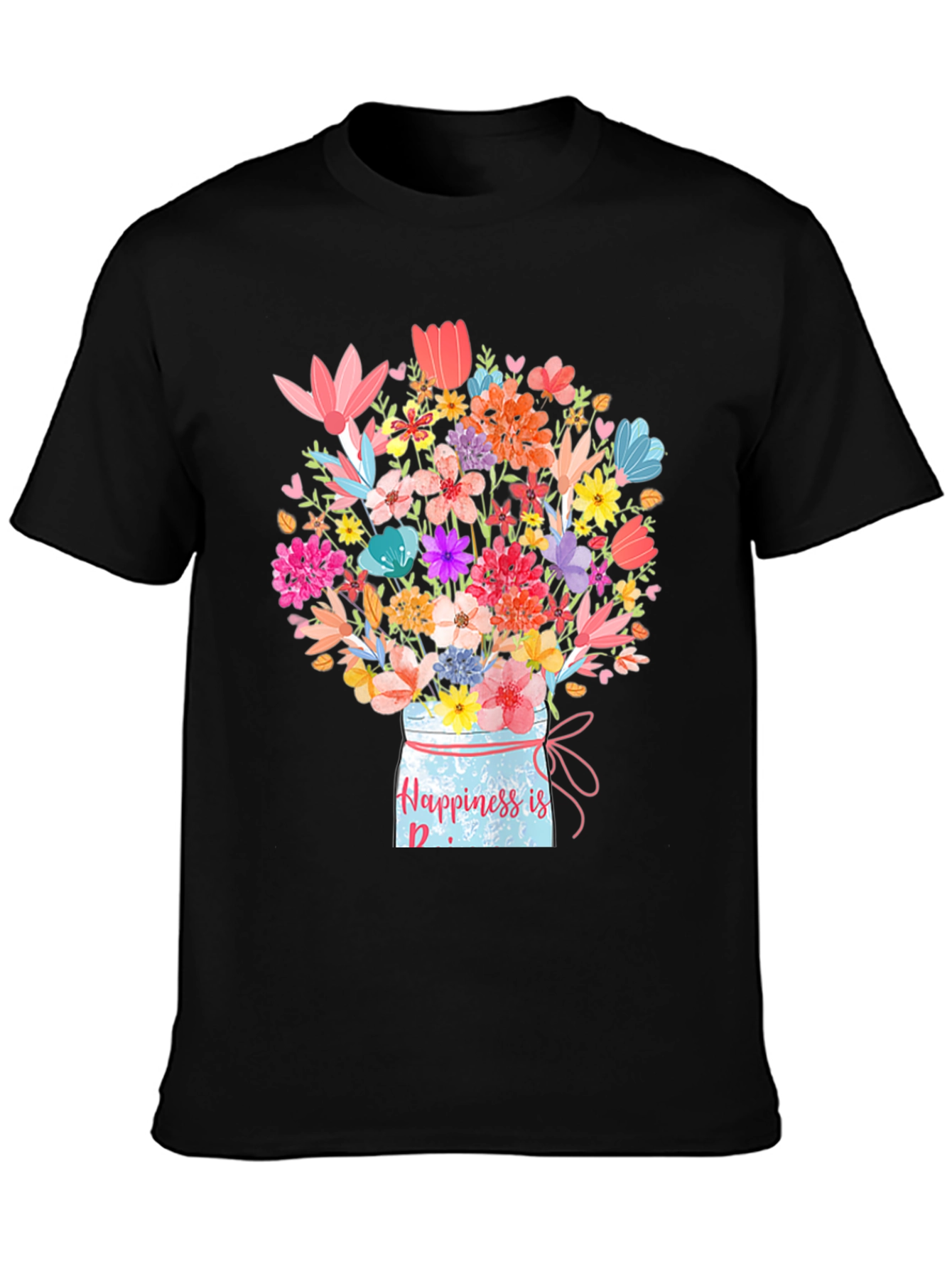 Black Floral Happiness Jar T-Shirt view 3