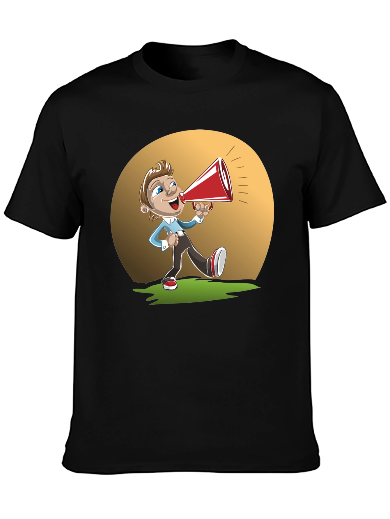 Black Cartoon Man with Megaphone Graphic T-Shirt view 3