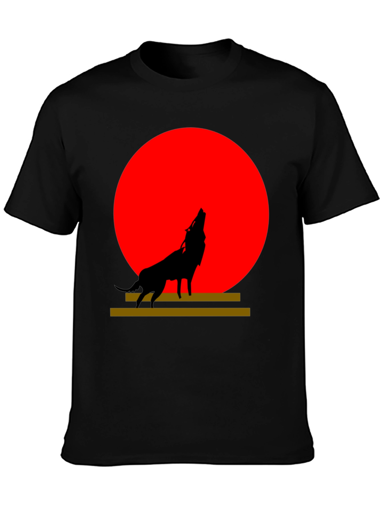 Black Wolf Silhouette Graphic Tee - Red Moon Design view 3