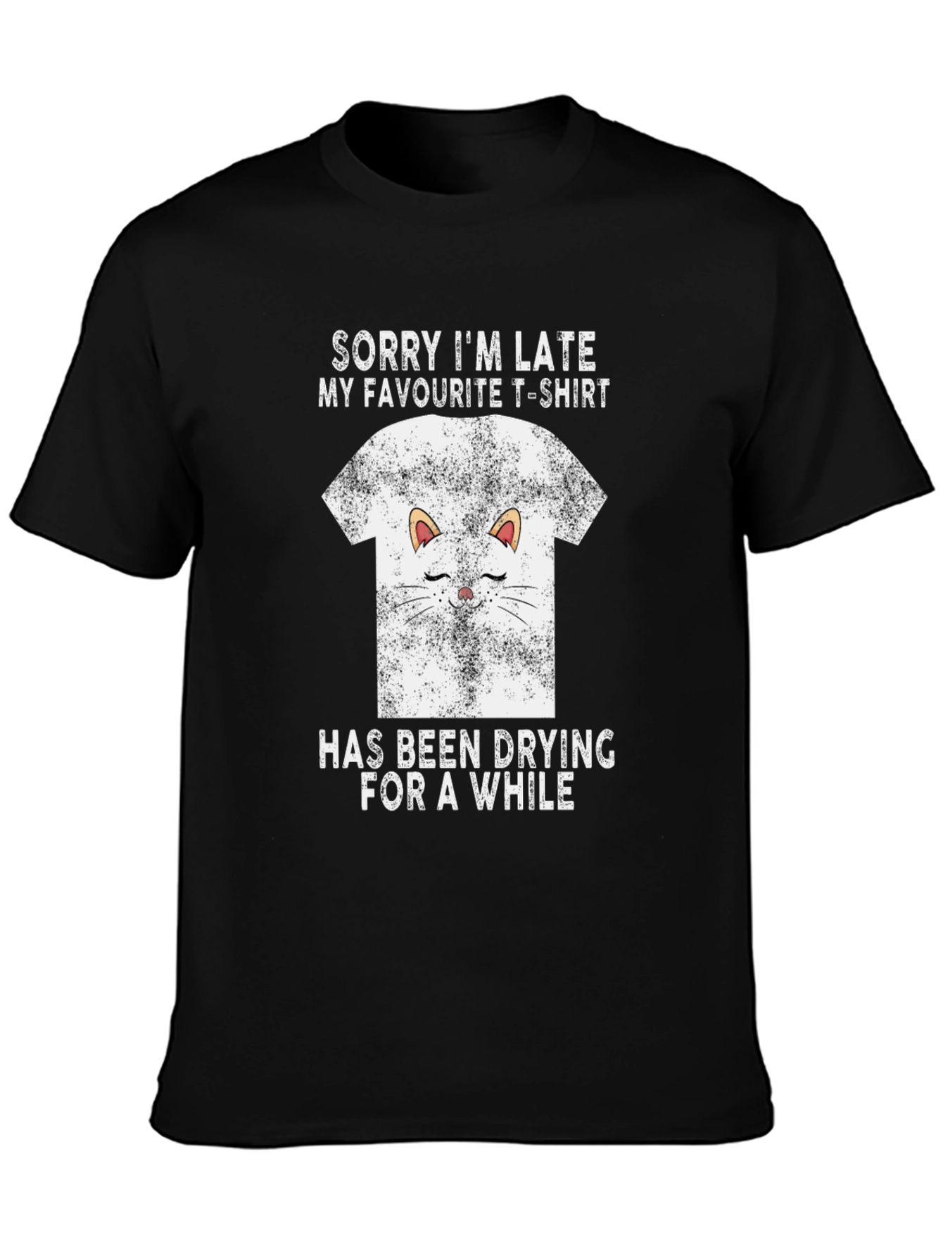 Black Funny Cat T-Shirt - Sorry I'm Late Graphic Tee view 3